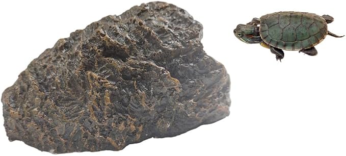 Reptile Rock Hide Cave for Aquarium Decor, Resin Tortoise Dock Hideout Turtle Basking Platform Habitat Tank Accessories Decoration for Amphibians Snake Frogs Fish Lizards (Green), Medium