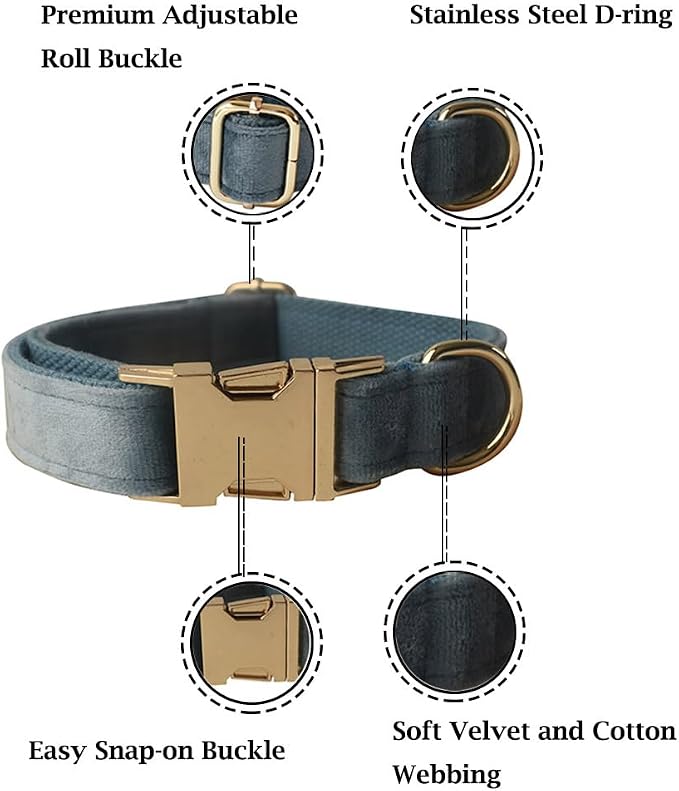 Velvet Dog Collar and Leash Set with Quick Release Metal Buckle | Bright & Stylish Leash and Collar Set, Soft Heavy Duty Pet Collars Adjustable for Samll Medium Large Dogs or Cats