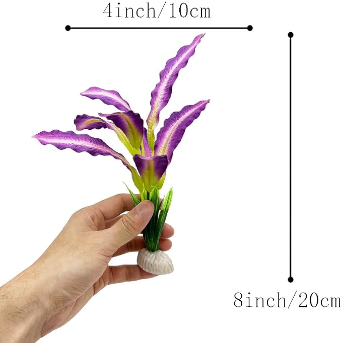2pcs Set Green Artificial Plant Fish Tank Decor Aquarium Decorations Betta Leaf pad Hammock 8inch Silk/Plastic Plant Goldfish Fish Bowl Small Tank Plants (Purple/Pink-2pcs-Set)
