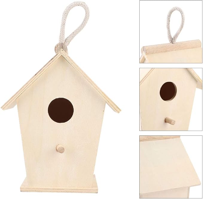 Bird House for Outside,Wooden Bird Houses,Unfinished Hanging Birdhouse,Garden Patio Decorative Nest Box Bird House,for Wrens, Swallows, Finches, Chickadee