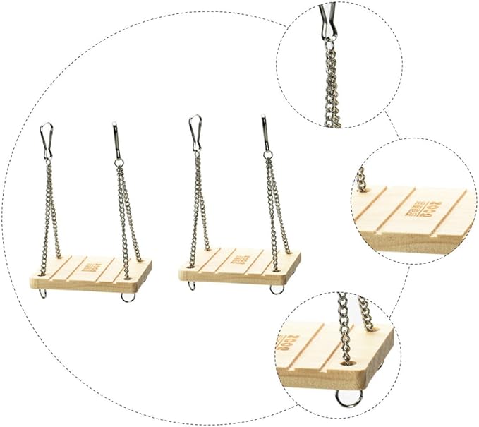 ORFOFE 2pcs Natural Swing Ladder for Hamsters Wooden Teeth Chain Toy Exercise Swing for Parrots Birds Chickens Pet Toy