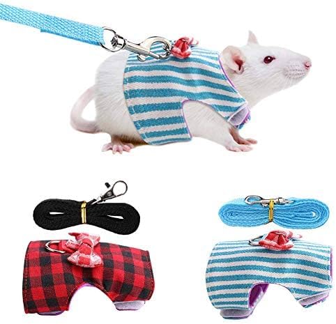 2 Pieces Guinea Pig Clothes Baby Ferret Rats Hamster Soft Mesh Harness Leash Vest Set with Bell for Guinea Pigs, Hamster, Ferret, Rabbit, Chinchilla and Similar Small Animals