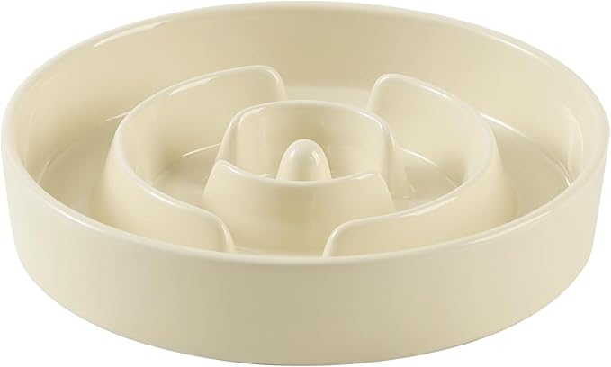 Havniva Ceramic 1.6 Cup Slow Feeder Dog Bowl for Medium and Large Breed, 8.2inch Puzzle Dog Food Dish, Anti-Gulping, Stop Bloat, Preventing Choking (Single Bowl-Light Yellow)