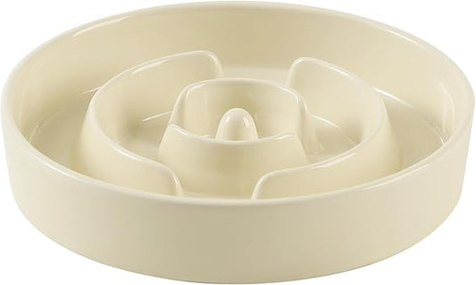 Havniva Ceramic 1.6 Cup Slow Feeder Dog Bowl for Medium and Large Breed, 8.2inch Puzzle Dog Food Dish, Anti-Gulping, Stop Bloat, Preventing Choking (Single Bowl-Light Yellow)