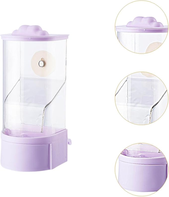 No Mess Bird Feeder,Cage Accessories,Automatic Parrot Feeder Food Container for Cockatiel Parakeet Lovebirds Budgerigar Finch, Purple