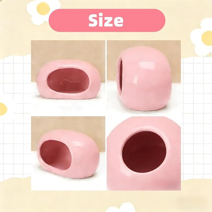 Ceramic Hamster Hideout Large Cool Summer Cute Guinea Pig Bed House for Dwarf Hamsters, Mices, Gerbils and Small Pets (Pink,M)