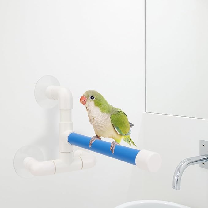 Hypeety Bird Parrot Stand Perch Shower Perch Standing Toy Portable Suction Cup Parrot Bath Stands Suppllies Holder Platform Parakeet Window Wall Hanging Play (3 Suction Cups2)