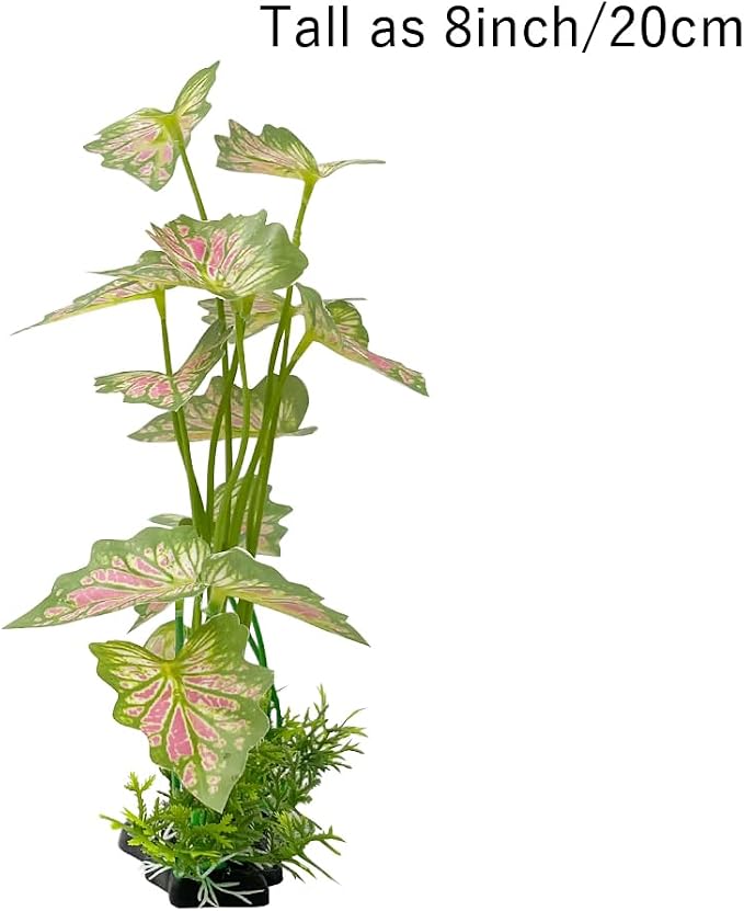 Aquarium Plant Fish Tank Decoration Small Plastic Artificial Plant Goldfish Fish Hide (Rainforest Leafs-Pink-Large-Set) (Rainforest Leafs-Pink-Large-Set)