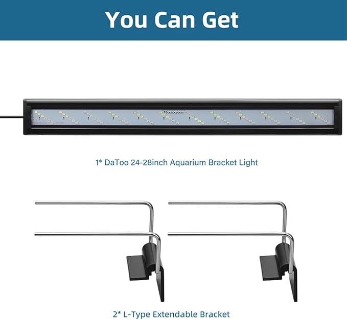 DaToo LED Aquarium Light Full Spectrum Fish Tank Light with Dimmer White Blue Red Green LEDs Fish Tank Light with Three Lighting Modes and Extendable Bracket for 24 Inch to 28 Inch Aquarium