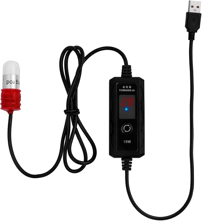 Mini Aquarium Heater 5V/2A USB 15W Super Small Fish Tank Heater with Digital Display Thermostat, Thickened Quartz Glass Betta Tank Heater Turtle Heater for Tanks up to 1 Gallon