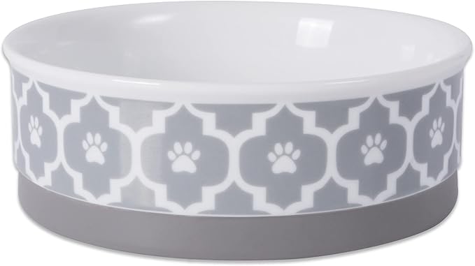 Bone Dry Paw Print Ceramic Pet Bowl, Lattice Collection, Medium Set, 6x2", Gray, 2 Count