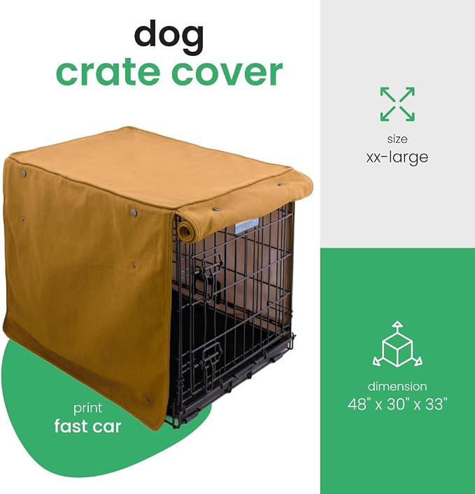 Molly Mutt Fast Car Dog Crate Cover, GOTS-Certified 100% Organic Cotton Canvas Cover for Dog or Puppy Kennel and Cage, Washable, Free of Harmful Chemicals, XX-Large, Fits 48"x30"x33" Crate