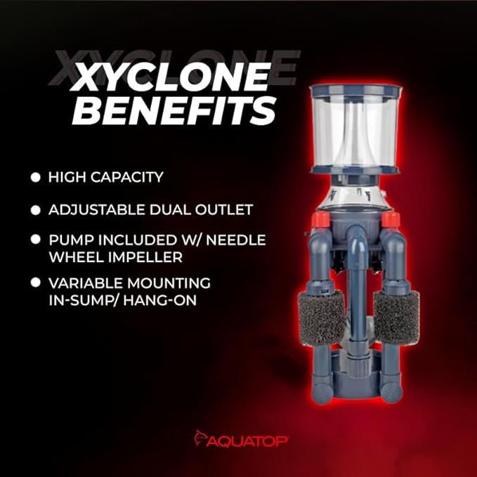 AQUATOP Xyclone PS-370 Protein Skimmer – 370 GPH Needle Wheel Pump Included – For Saltwater Aquariums Up to 100 Gallons – In-Sump or Hang-On Dual Outlet Design