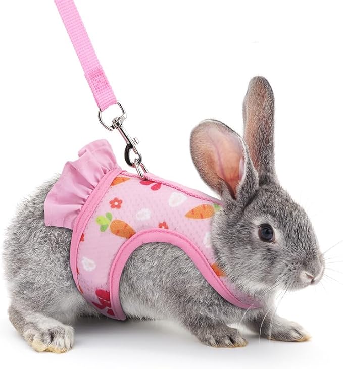 Small Animal Harness Leash & Hat Set - Breathable Mesh, Adjustable Closure - 3 Colors - Escape-Proof Vest for Bunny, Chinchilla, Guinea Pig, Hamster - All-Season