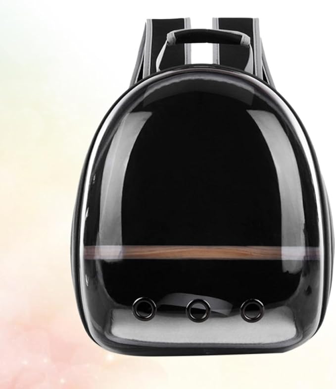 MERRYHAPY Portable Parrot Backpack with Transparent Window and Wooden Bar Breathable Pet Carrier for Outdoor Travel Black Comfortable Design for Birds and Pets