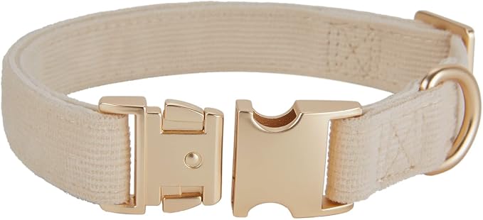 Soft Cotton Dog Collar with Metal Buckle Adjustable Heavy Duty Comfy Corduroy Collars for Small Medium Large Dogs,White,Medium