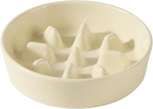 Havniva Ceramic 0.9 Cup Dog Bowl Slow Feeder, 6.1inch Slow Pet Food Dish for Small Dog and Cat, Stop Bloat, Preventing Choking(Single Bowl, Light Yellow)