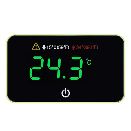Aquarium Digital Thermometer with LED Touch Screen - Stick-on Fish Tank Thermometer for Betta Tanks, HI/LO Temperature Alarm, Cordless Waterproof Sensor, CR2032 Battery (14-140°F/-10-60°C)