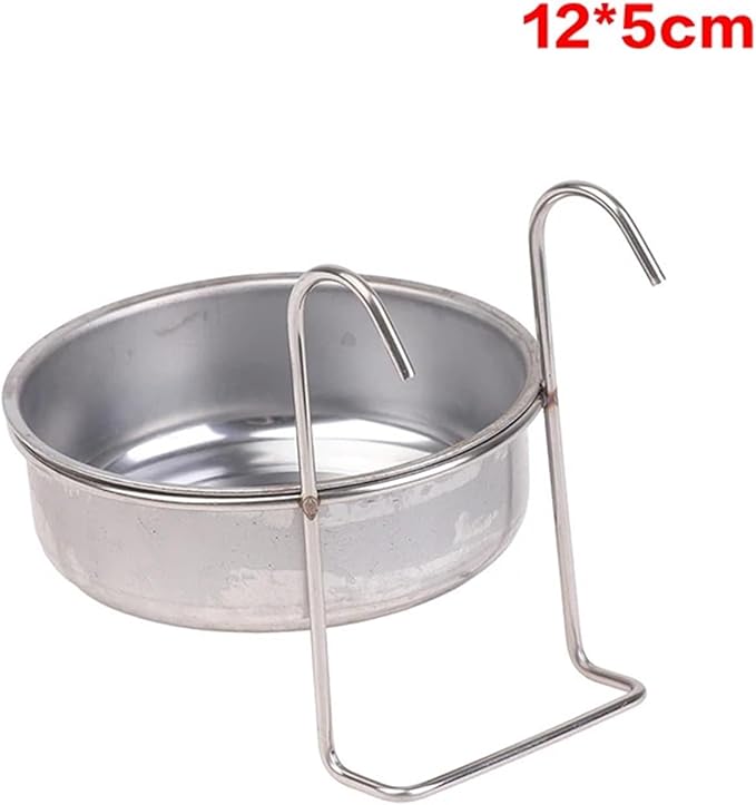 1PCS Crate Dog Cat Bowl Stainless Steel Hanging Pet Cage Bowl Food Water Feeder Coop Cup for Cat Puppy Birds Rats 5 Sizes(12CM)