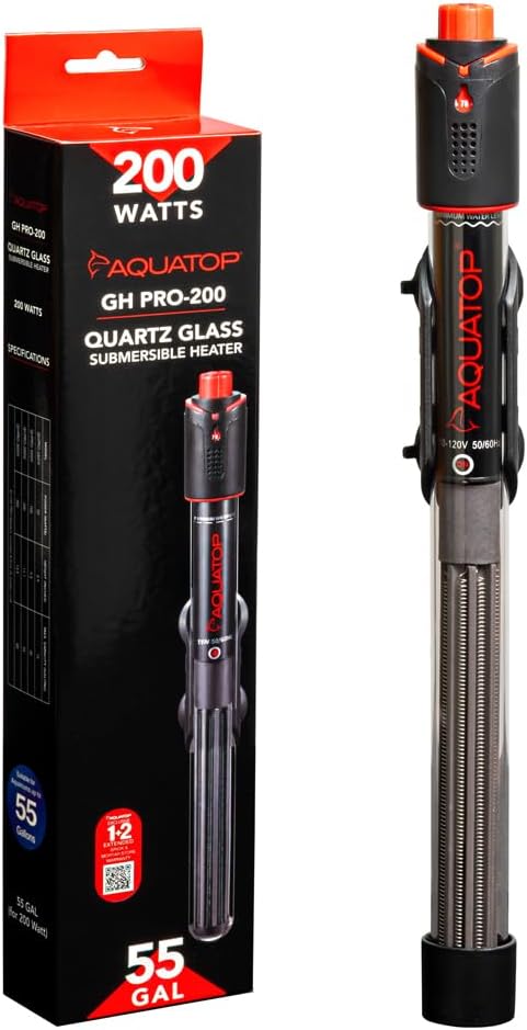 Aquatop 200W GH PRO Submersible Quartz Aquarium Heater – Adjustable Temperature Control, Durable Quartz Glass, Ideal for Freshwater & Marine Fish Tanks Up to 55 Gallons, GHPRO-200W