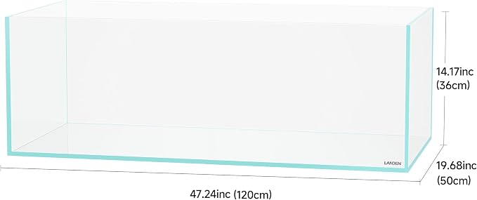 120SL 52 Gallon Shallow Rimless Low Iron Aquarium Fish Tank | 47.2x19.7x14.2in (120x50x36cm); 12mm glass