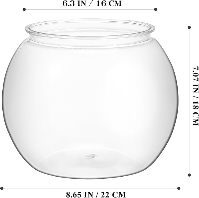 IMIKEYA 1 Gallon Plastic Fish Bowl - Small Round Clear Fish Tank for Home Office Desktop Aquarium