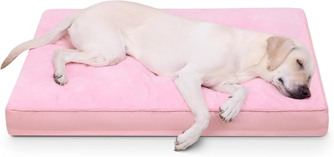 Dog Crate Bed Waterproof Deluxe Plush Dog Beds with Removable Washable Cover Anti-Slip Bottom Pet Sleeping Mattress for Large, Medium, Jumbo, Small Dogs, 35 x 22 inch, Pink