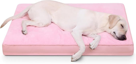 Dog Crate Bed Waterproof Deluxe Plush Dog Beds with Removable Washable Cover Anti-Slip Bottom Pet Sleeping Mattress for Large, Medium, Jumbo, Small Dogs, 35 x 22 inch, Pink