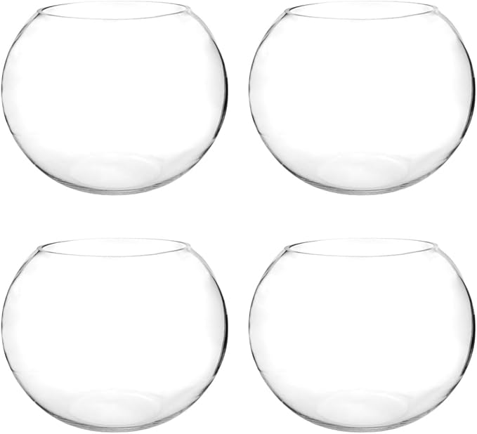 Glass Bubble Vase, 6" Height x 8" Width, Set of 4 Glass Fish Bowl Vase, Bubble Bowl vase for Terrarium, Flower Vase Centerpiece