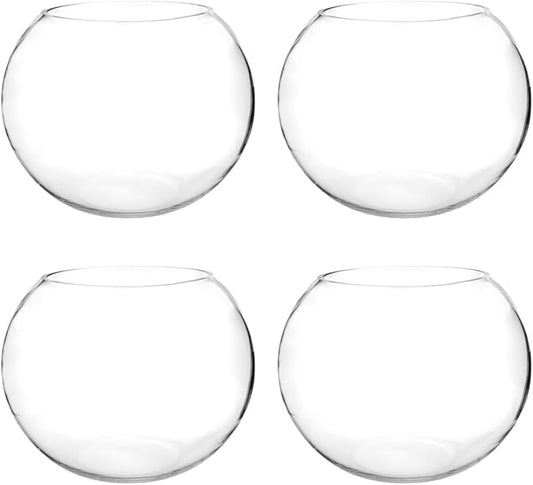 Glass Bubble Vase, 6" Height x 8" Width, Set of 4 Glass Fish Bowl Vase, Bubble Bowl vase for Terrarium, Flower Vase Centerpiece