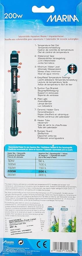 Marina Submersible Aquarium Heater 200 Watt