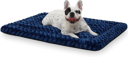 Washable Dog Bed Mat Ultra Soft Dog Crate Pad Comfy Fluffy Pet Kennel Beds Sleeping Mattress for Large Jumbo Medium Small Dogs, 36 x 23 Inch, Blue