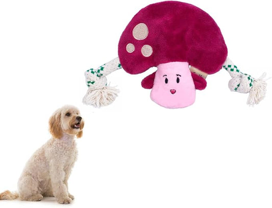 Green Sheep Puppy Plush Dog Toy, No Stuffing Squeaky Toy with Recycled Cotton Rope for Teething, Comfort and Gentle Play, Small Dogs and Puppies, Mushroom