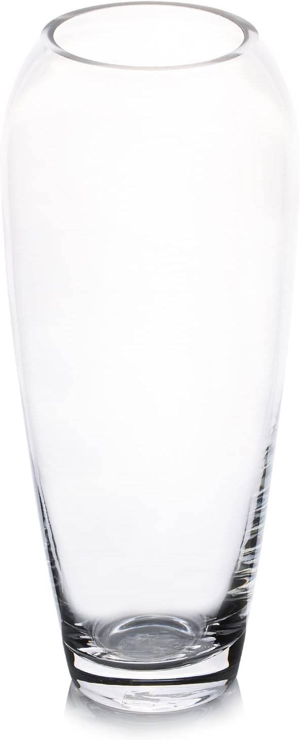 Oval Domed Glass Vase for Flowers, 4" W 9" H Clear Large Domed Bullet Cylinder Floral Vase for Home Decor, Wedding Centerpiece Event (1 Piece)