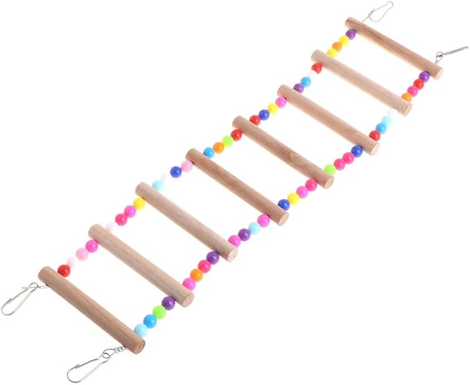 Pet Ladder Bird for Parrots African Greys Parakeets Conures Hamster Crawling Bridge Wooden Cage Perch Swing Toy