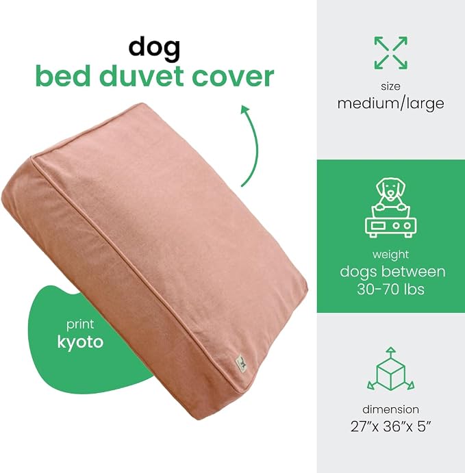 Molly Mutt Kyoto Dog Bed Duvet Cover, GOTS-Certified 100% Cotton Canvas Cover for Dog, Puppy, or Cat Bed, Durable, Washable, and Free of Harmful Chemicals, Medium/Large, 27"x36"x5", Dusty Pink