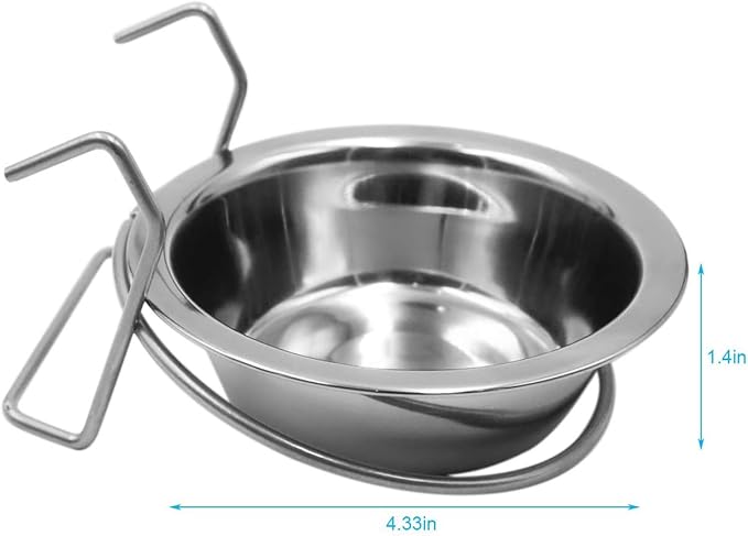 2PCS Bird Feeder Birds Bowls Bird Feeder Dish Cup Stainless Steel Dishes Coop Cups with Wire Hook Stainless Steel Parrot Food Bowl Feeding Coop Cups for Parakeet Lovebird