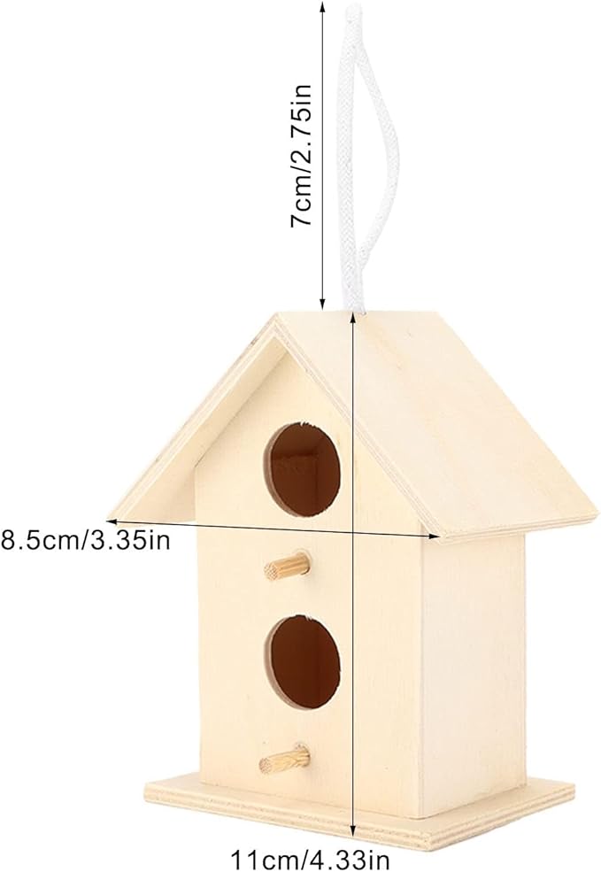 2PCS Bird Houses for Outside, Wooden Birdhouse Hanging Birdhouse Bird Nest Box Unfinished Bird Houses Hanging Wooden Birdhouse Wooden Bird Houses to Paint with Two Holes for Small Bird (#a)