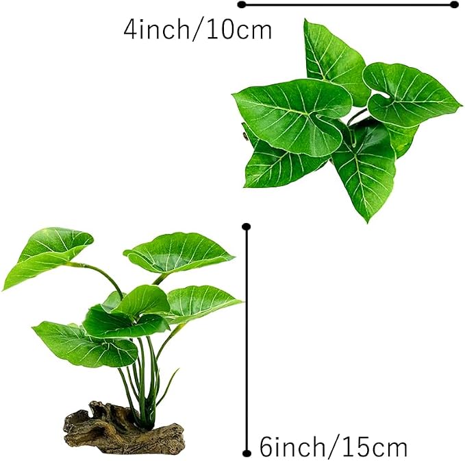 Fish Tank Decor Aquarium Decorations Ornaments Betta Leaf pad Hammock 6inch Plastic Artificial Plant Goldfish Fish Hides Small Tank/Reptiles Plants Driftwood (Green-Type-A)