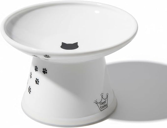 Necoichi Raised Cat Food Bowl – Ceramic Elevated Cat Bowl for Whisker & Neck Fatigue, Dishwasher Microwave Safe – Non-Slip & Anti Vomiting Ergonomic Design (Cats, Extra Wide, 2-Cups Capacity)