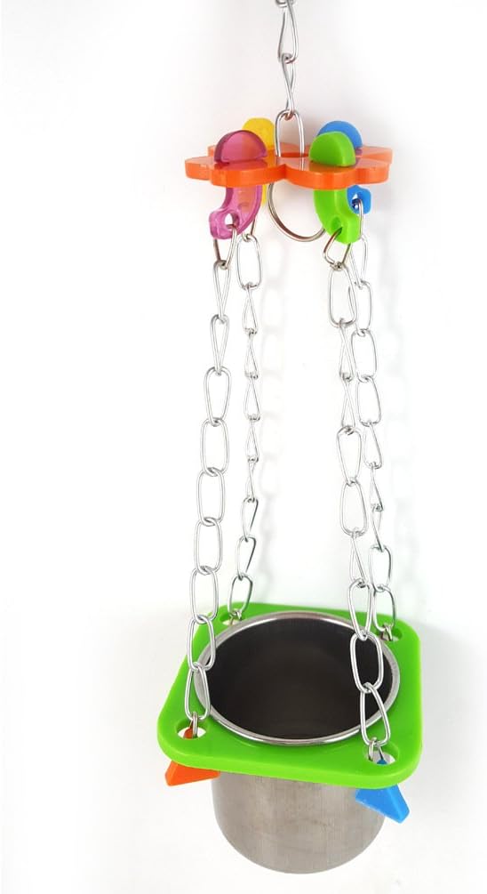 Pet Bird Food Feeding and Drinking Hanging Cup Stainless Steel Coop Hanger Cup and Cup Holder for Parrot Cage Budgie (Big)