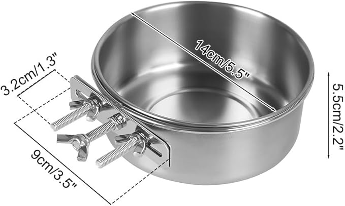 Bird Feeding Dish Cups,Stainless Steel Birdcage Coop Water Feeder with Clamp Holder for Birds,Parrots,Cockatiel,Parakeet,Macaw,Finches, Lovebirds,Small Animals