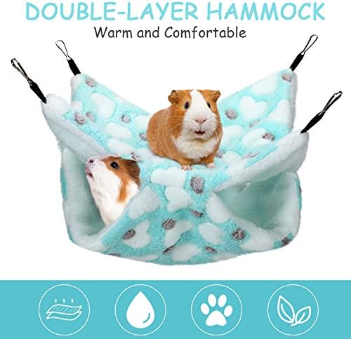 Boao 2 Pcs Guinea Pig Rat Hammock Guinea Pig Hamster Ferret Hanging Hammock Accessories for Small Animals Chinchilla Parrot Sugar Glider Ferret Squirrel (Mint Green, Pink, Heart Pattern)