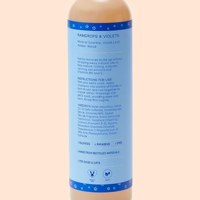 Pet Shampoo for Dogs & Cats – Oatmeal & Vitamin E for Sensitive, Itchy Skin – Gentle, Vegan, Cruelty-Free, Sulfate-Free, Paraben-Free – Fresh Rain & Wild Violet Scent – Made in USA by Purrfect Paws