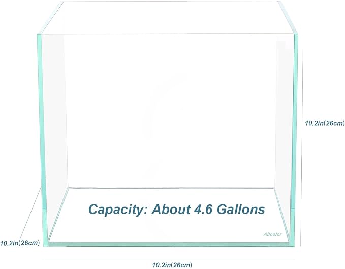 Allcolor Artisan Grade Ultra Clear Rimless Aquarium Tank (4.6Gal) | Low Iron Glass Fish Tank for Professional Aquascaping and Planted Layouts, 6-60 Gallons (4.6GaI - Top Glass Canopy)