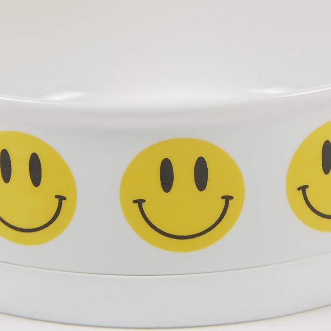 Bone Dry Ceramic Food Bowls, Non-Slip & Dishwasher Safe, Medium Set, 6x2, Smiley Face, 2 Count