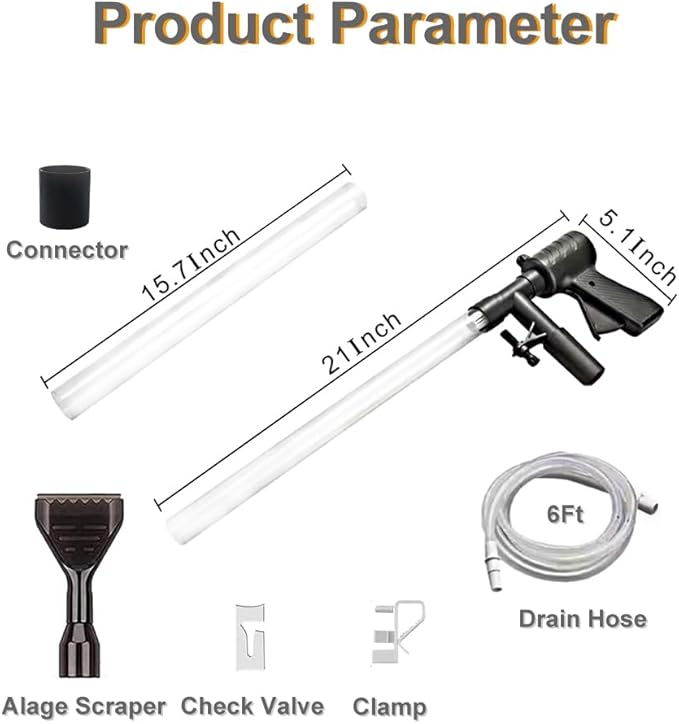 Carefree Fish Aquarium Gravel Cleaner 15~30In with 6Ft Water Hose Fish Tank Water Changer Sand Vacuum with Skimmer Net and Long Handle Sponge Brush Algae Scraper