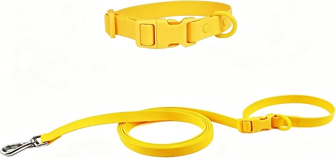 Ovale Waterproof PVC Dog Collar&Leash Set,Leash with Buckle.((S, Yellow) | Durable PVC Material Easy to Clean, Multi Ways to Wear Hand/Waist/Shoulder