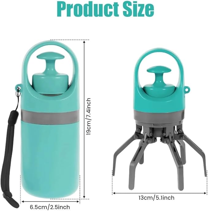 Dog Pooper Scooper, Portable No-Touch Waste Picker with Built-in Bag Dispenser (1 Roll 15 Count), One-Handed Claw Grabber with Wrist Lanyard, Leak-Proof Odor-Control Storage, for Small & Medium Dogs