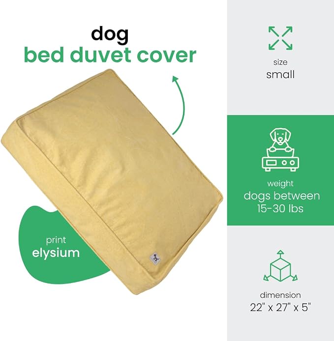 Molly Mutt Elysium Dog Bed Duvet Cover, GOTS-Certified 100% Cotton Canvas Cover for Dog, Puppy, or Cat Bed, Durable, Washable, and Free of Harmful Chemicals, Small, 22"x27"x5", Yellow